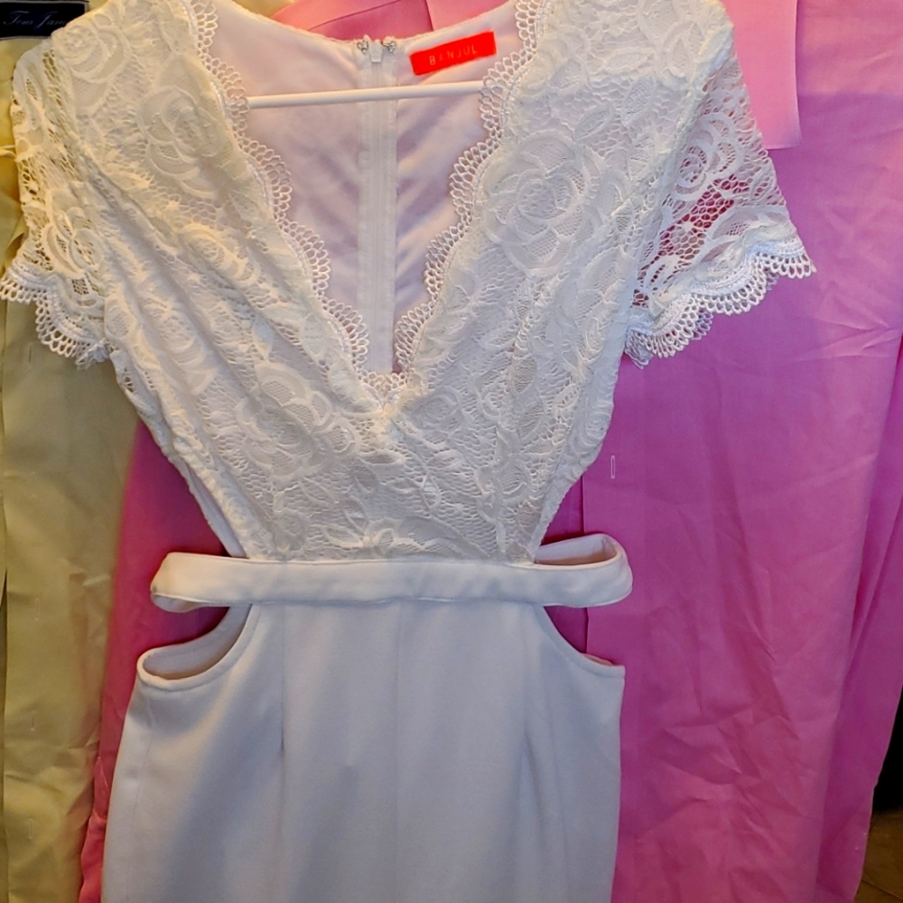 White lace top open sides romper